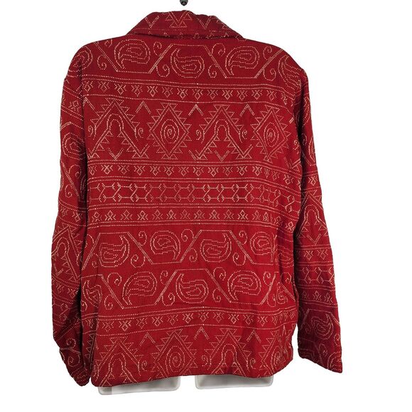 Coldwater Creek Womens Jacket Small Red Cream Embroidered Aztec Southwestern - Picture 2 of 9